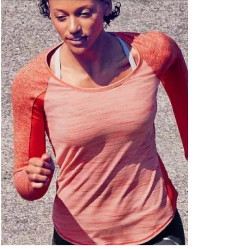 Athleta Running Wild Mixed Crew Orange Long Sleeve Top Medium